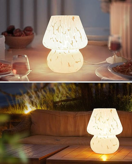 Mushroom Lamp Small Bedside Table Lamp-Nightstand Nightlight Dimmable Stepless, Translucent Glass White Desk Lamp for Bedroom Dorm Living Kitchen, Murano Style Aesthetic Cute Home Decor Gift - LeafyLoom