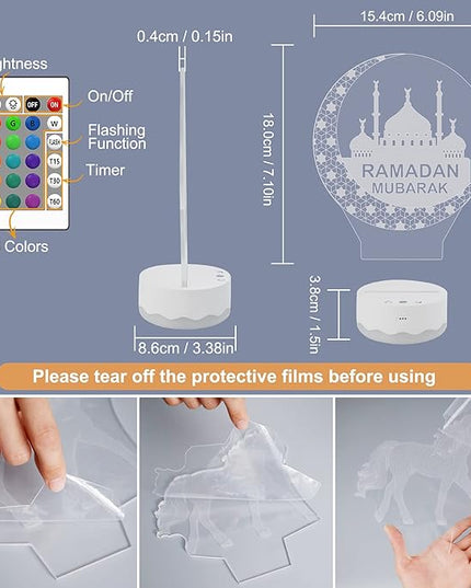 Ramadan Mubarak Decorations for Home, Islam Eid Ramadan Light LED with Remote 16 Color Flashing, Ramadan Gifts for Home Bedroom Decor Believers Family Friends Muslims - LeafyLoom