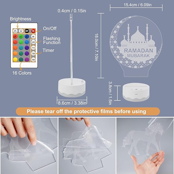Ramadan Mubarak Decorations for Home, Islam Eid Ramadan Light LED with Remote 16 Color Flashing, Ramadan Gifts for Home Bedroom Decor Believers Family Friends Muslims - LeafyLoom