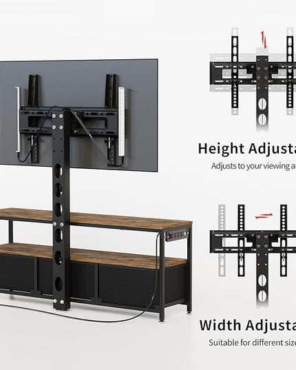 JUSTOGO TV Stand with Mount and Power Outlet, TV Stand with Drawers Storage for Living Room Bedroom, LED Entertainment Center for 45/55/60/65 inch TVs, Height Adjustable Media Console, Rustic - LeafyLoom