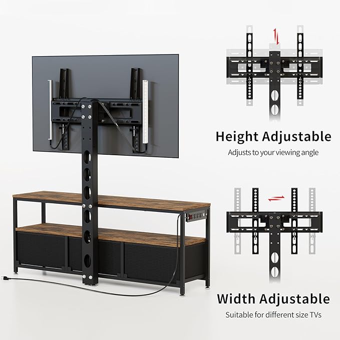 JUSTOGO TV Stand with Mount and Power Outlet, TV Stand with Drawers Storage for Living Room Bedroom, LED Entertainment Center for 45/55/60/65 inch TVs, Height Adjustable Media Console, Rustic - LeafyLoom