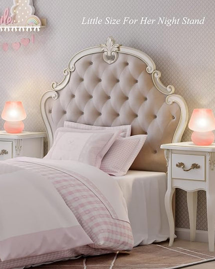 Mushroom Table Lamps for Bedroom Set of 2 Nightstand Light Pink, Small Glass Nightlight Stepless Dimmable Desk Lamp for Dining, Living, Nursery, Vanity, Home Decor, Gift for Girls Women - LeafyLoom