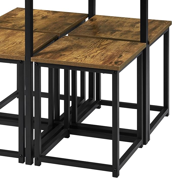 Yaheetech 5 Piece Dining Table & Chair Set - Compact Dining Table Sets Small Kitchen Table with 4 Stools for Dining Room Small Space -Rustic Brown - LeafyLoom