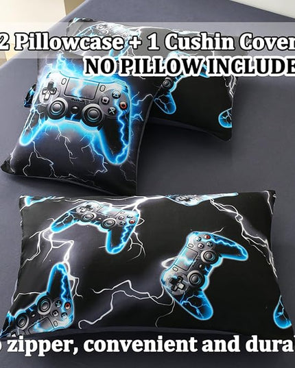 Game Console Full Comforter Set with Sheets, Microfiber 6 Pcs Bed in A Bag Full Size Gamer Bedding Set for Boys Kids Teens - LeafyLoom