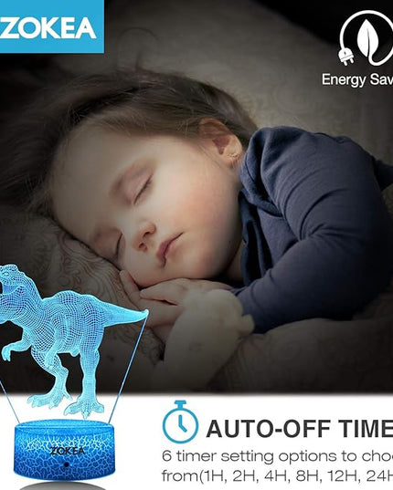 Dinosaur Toys, Dinosaur Gifts for Boys 7 Colors Changing 3D Dinosaur Night Light (4 Patterns) with Timer & Remote Control & Smart Touch, Gifts for Boys Girls Age 2 3 4 5 6 7 8 Year Old Boy Gifts - LeafyLoom