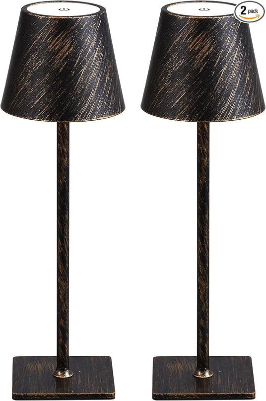 KDG 2 Pack Cordless Table Lamp,Portable LED Desk Lamp, 5000mAh Battery Operated, 3 Color Stepless Dimming Up, for Restaurant/Bedroom/Bars/Outdoor Party/Camping/Coffee Shop Night Light(Vintage) - LeafyLoom