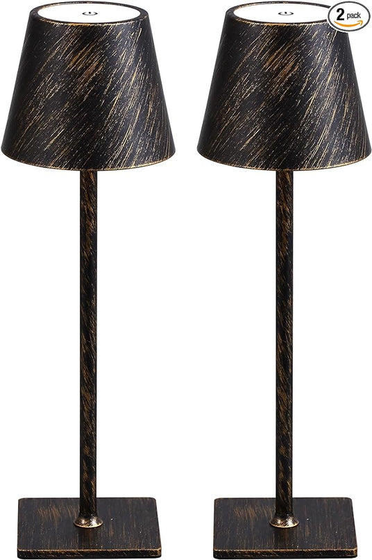 KDG 2 Pack Cordless Table Lamp,Portable LED Desk Lamp, 5000mAh Battery Operated, 3 Color Stepless Dimming Up, for Restaurant/Bedroom/Bars/Outdoor Party/Camping/Coffee Shop Night Light(Vintage) - LeafyLoom