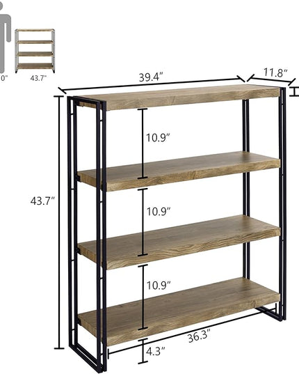 4 Tier Bookshelf Rustic Industrial Bookcase Etagere Open Office Book Shelf, Sonoma Oak - LeafyLoom