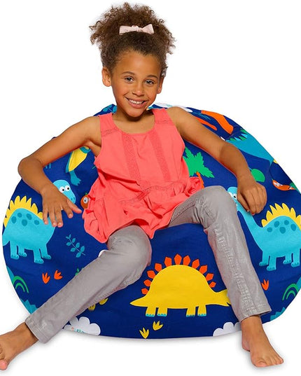 Posh Creations Bean Bag Chair for Kids, Teens, and Adults Includes Removable and Machine Washable Cover, Canvas Dinos on Blue, 38in - Large - LeafyLoom