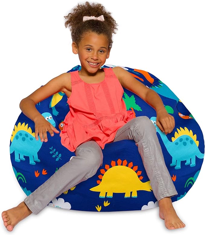 Posh Creations Bean Bag Chair for Kids, Teens, and Adults Includes Removable and Machine Washable Cover, Canvas Dinos on Blue, 38in - Large - LeafyLoom