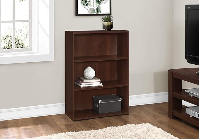 Monarch Specialties I BOOKCASE-36 H/Cherry with 3 Shelves Bookcase, Red - LeafyLoom
