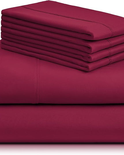 LuxClub 6 PC King Sheet Set, Breathable Luxury Bed Sheets, Deep Pockets 18" Wrinkle Free Cooling Bed Sheets Machine Washable Hotel Bedding Silky Soft - Burgundy King - LeafyLoom