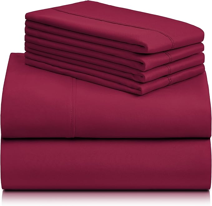 LuxClub 6 PC King Sheet Set, Breathable Luxury Bed Sheets, Deep Pockets 18" Wrinkle Free Cooling Bed Sheets Machine Washable Hotel Bedding Silky Soft - Burgundy King - LeafyLoom