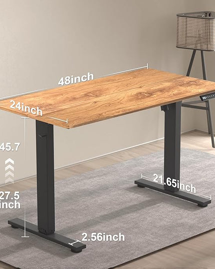 48 * 24 Inches Electric Standing Desk, Adjustable Height Sit Stand Up Desk with 3 Memory Presets, Motorized Home Office Computer Gaming Workstation Desk, Light Rustic Brown - LeafyLoom