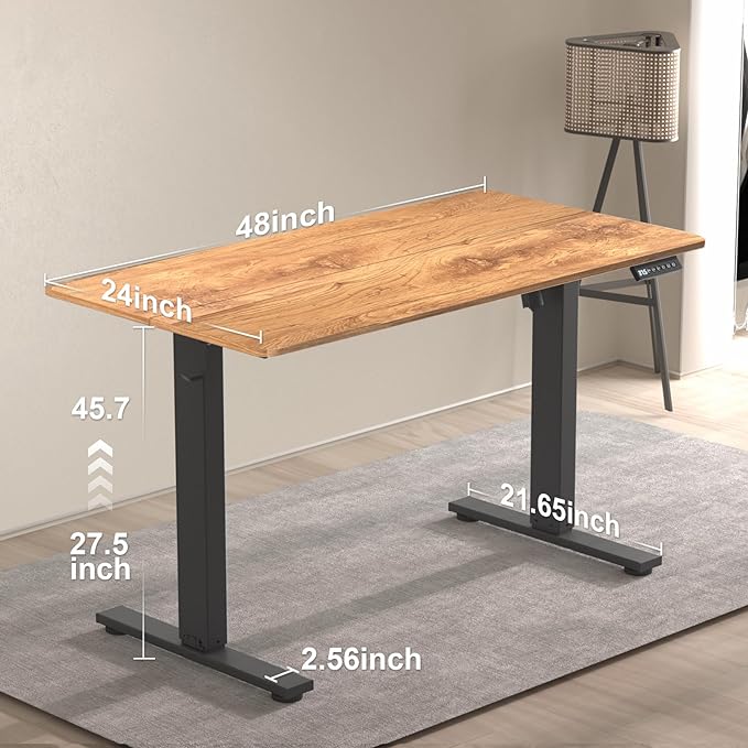 48 * 24 Inches Electric Standing Desk, Adjustable Height Sit Stand Up Desk with 3 Memory Presets, Motorized Home Office Computer Gaming Workstation Desk, Light Rustic Brown - LeafyLoom