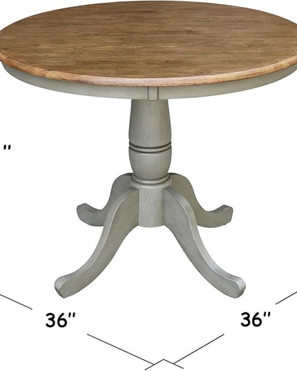 IC International Concepts 36" Round Top Pedestal Table with 2 Emily Chairs-Set of 3 Pieces Dining Sets, Onesize, Distressed Hickory/Stone - LeafyLoom