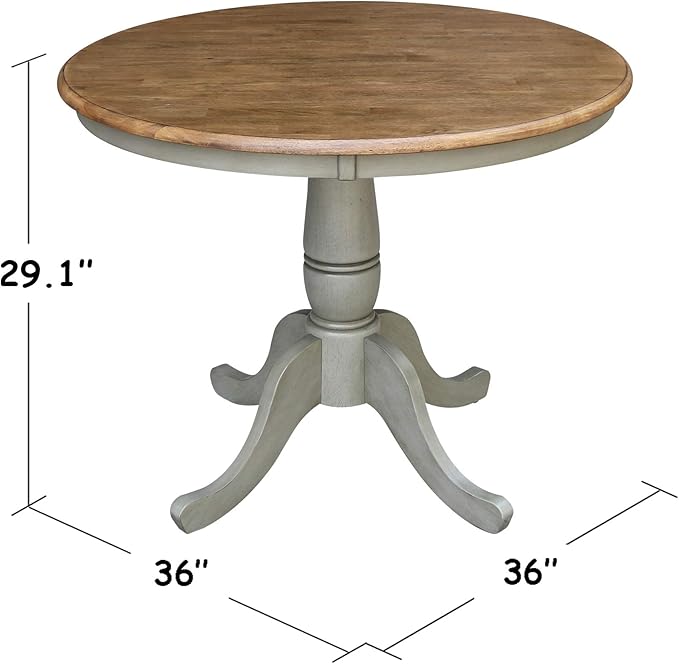 IC International Concepts 36" Round Top Pedestal Table with 2 Emily Chairs-Set of 3 Pieces Dining Sets, Onesize, Distressed Hickory/Stone - LeafyLoom