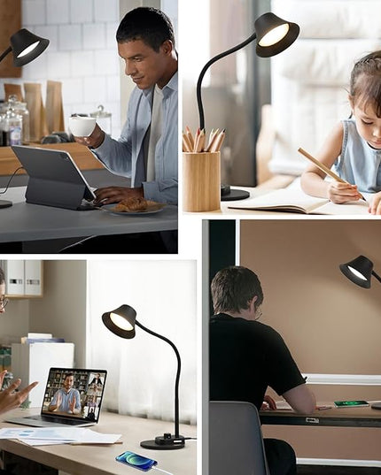 BOHON LED Desk Lamp for Home Office, Fully Dimmable Bedside Lamps with USB A and C Charging Port, 5 Colors Reading Lamp with Night Light, Auto Timer, Table Lamp for College Dorm Room Black - LeafyLoom