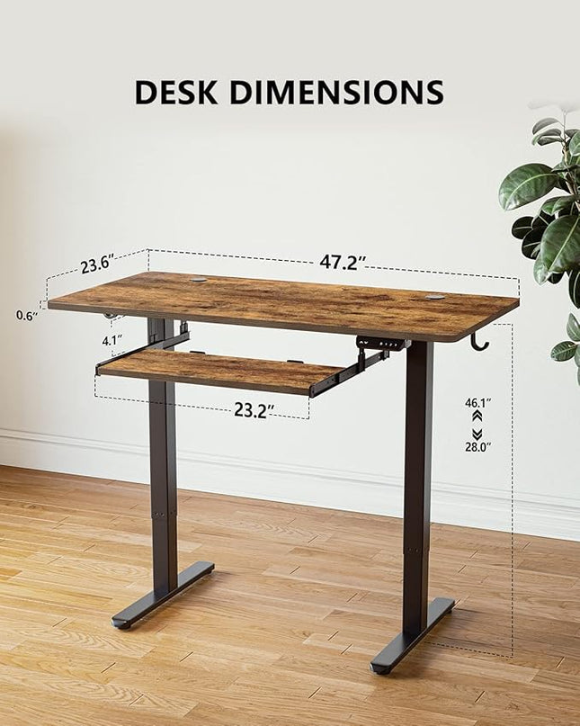 BANTI 48" x 24" Height Adjustable Electric Standing Desk with Keyboard Tray, Sit Stand up Desk with Splice Board, Black Frame/Rustic Brown Top - LeafyLoom
