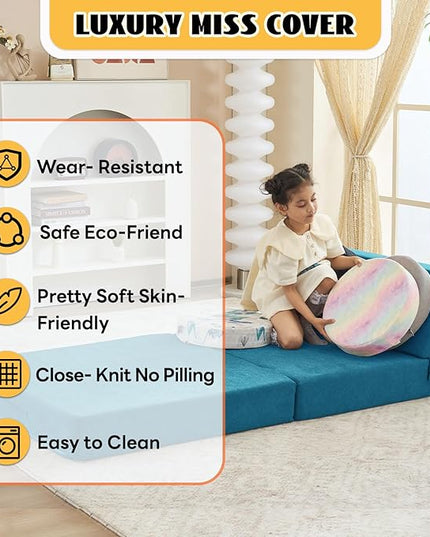 jela Sofa Bed Foldable Mattress Luxury Miss Fabric, Folding Sleeper Sofa Chair Bed Floor Mattress Floor Couch, Fold Out Couch Futon Mattress for Guest Room, Living Room (83"x33",Lightblue) - LeafyLoom