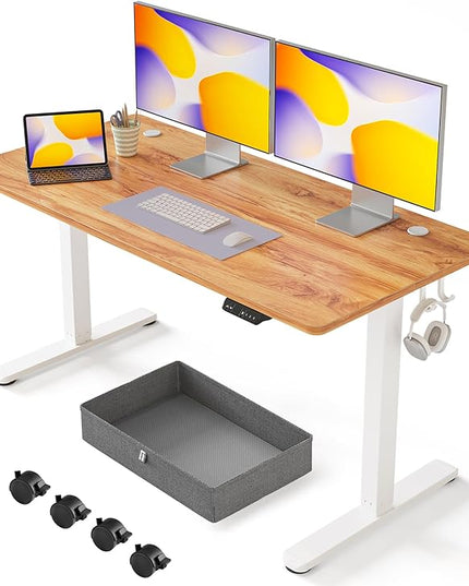 FEZIBO 63 x 24 Inches Standing Desk with Drawer, Adjustable Height Electric Stand up Desk with Storage, Sit Stand Home Office Desk, Ergonomic Computer Desk, Light Rustic - LeafyLoom
