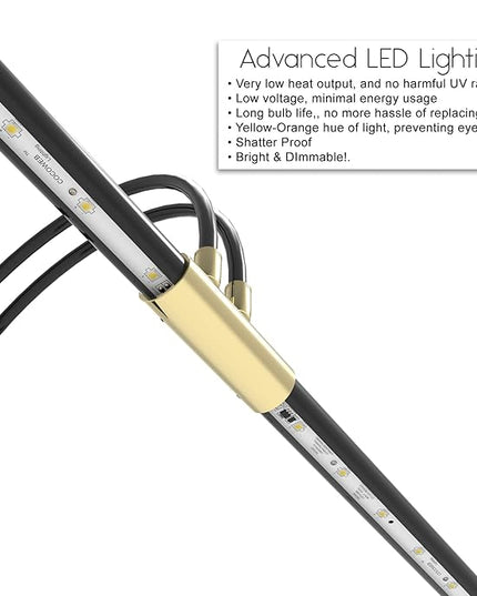 Cocoweb 22" Grand Piano Lamp, LED, Adjustable, Quality Lighting in Black with Brass Accents, with Rechargeable Battery Pack - GPLEDV-22D-BP4 - LeafyLoom