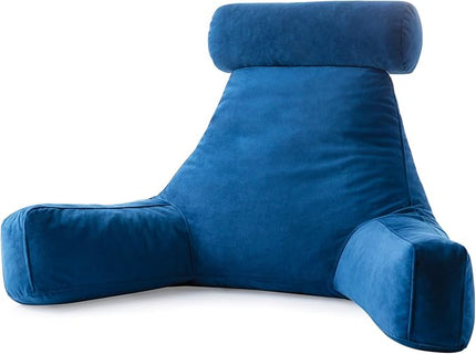 LINENSPA Reading Pillow with Shredded Memory Foam- Back Pillow for Sitting in Bed, Reading, Gaming, Watching TV – Bed Chair Pillow with Arms, Dorm Room Essentials, Navy - LeafyLoom