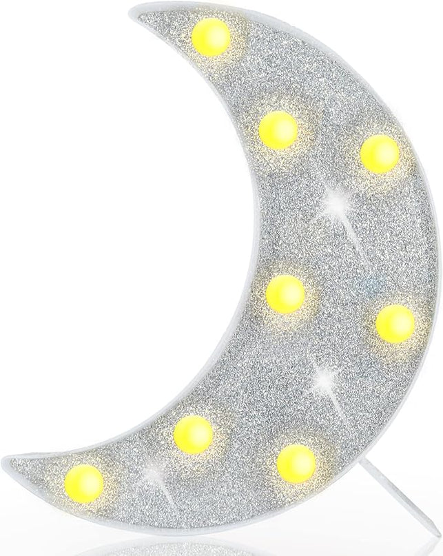 Moon Marquee Lights Ramadan Decoration, Glitter LED Lighted Moon Lamp Bedroom Decoration, Battery Operated Crescent Moon Night Light, Ramadan Mubarak Lights for Home Table Baby Shower Party Decor - LeafyLoom