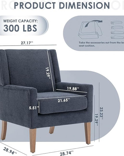 COLAMY Modern Wingback Living Room Chair, Upholstered Fabric Accent Armchair, Single Sofa chair with Lounge Seat and Wood Legs for Bedroom/Office/Reading Spaces, Blue - LeafyLoom