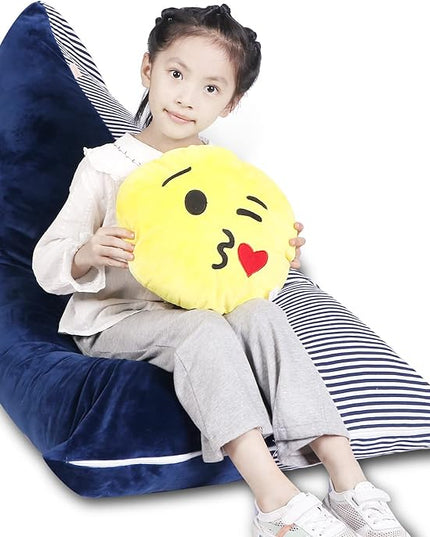 Stuffed Animal Storage Bean Bag Chair Cover, Velvet Canvas Blue Denim Plush Toy Storage Stuff and Sit Seat for Kids/Teens/Adults, 52" x 31" Extra Large Triangle Sofa, 200L/52Gal, Cover Only - LeafyLoom