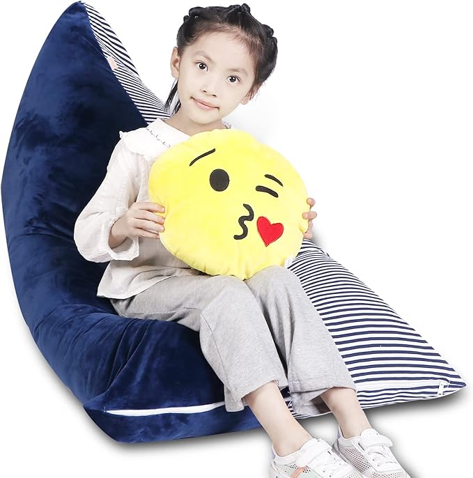 Stuffed Animal Storage Bean Bag Chair Cover, Velvet Canvas Blue Denim Plush Toy Storage Stuff and Sit Seat for Kids/Teens/Adults, 52" x 31" Extra Large Triangle Sofa, 200L/52Gal, Cover Only - LeafyLoom