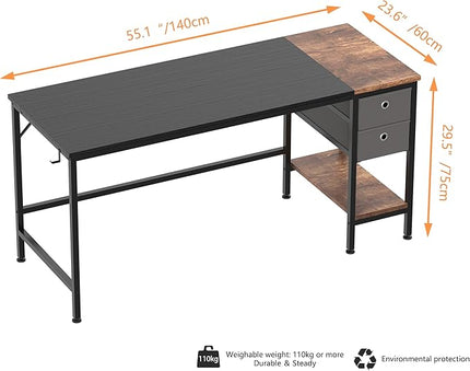 HOMIDEC Office Desk, Computer Desk with Drawers 55" Study Writing Desks for Home with Storage Shelves, Desks & Workstations for Home Office Bedroom - LeafyLoom
