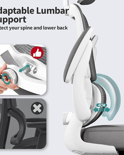 Office Chair Ergonomic Desk Chair, 330 LBS Home Mesh Office Desk Chairs with Wheels, Comfortable Gaming Chair, High Back Office Chair for Long Hours, Office Chair for Study and Work (White) - LeafyLoom