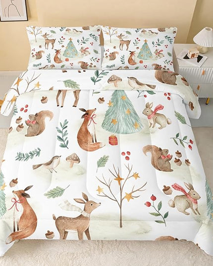 Wild Animal Comforter Full Size,Rabbit Deer Comforter Set for Kids Teens Girls Boys,3Pcs Bedding Set Printed Comforter with 2 Pillowcases,Down Alternative,Soft and Lightweight，Full Size - LeafyLoom