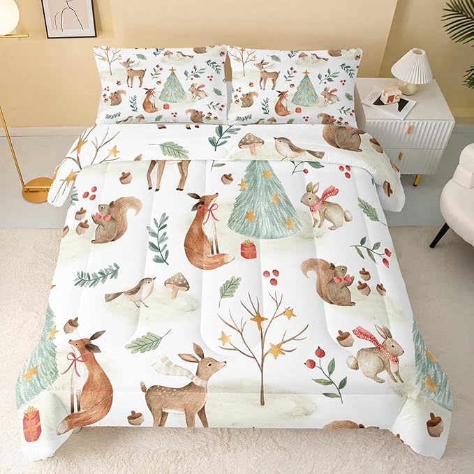 Wild Animal Comforter Full Size,Rabbit Deer Comforter Set for Kids Teens Girls Boys,3Pcs Bedding Set Printed Comforter with 2 Pillowcases,Down Alternative,Soft and Lightweight，Full Size - LeafyLoom