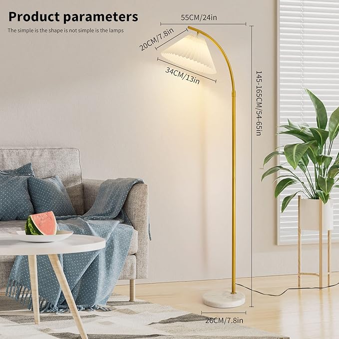Elegant Arc Floor Lamp,standing lamp Gold arched floor lamp Dimmable & Adjustable Gooseneck, 12W Bulb Included, Modern Tall Standing Light for Living Room, Bedroom, Office, Cafe, Den - LeafyLoom