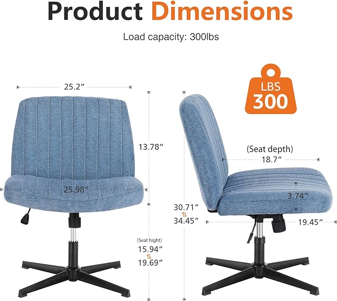 Sweetcrispy Office Chair No Wheels - Armless Desk Chair No Wheels Cross Legged Office Chair Wide Swivel Home Office Desk Chairs - LeafyLoom
