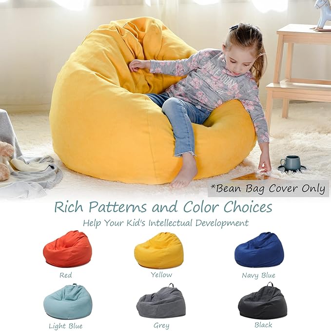 YuppieLifeKids Storage Bean Bag Cover（No Filling）Candy-Colored/Toy Organizer|Carrying Handle Sofa|Available for Kids and Teenager|Cuddle Chair|Machine Washable and Durable（27'',Ginger） - LeafyLoom