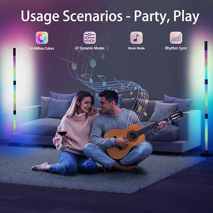 RGB Corner Floor Lamp, LED Color Floor Lamp Mood Lighting with Spotlight, Color Changing Through Music Sync,Timer, Remote, Voice and App Control, Corner Lamp DIY Mode for Play Room - LeafyLoom