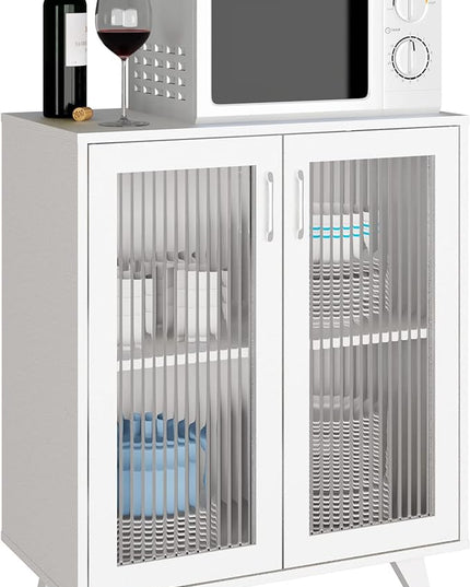 Panana Kitchen Buffet Server Table Accent Sideboard Cupboard Server Buffet Console Table with Doors Cabinet (27inch, white) - LeafyLoom