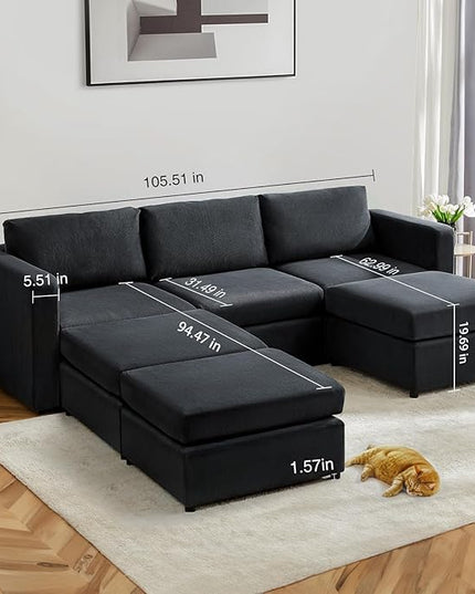 Sweetcrispy Convertible Modular Sectional Sofa, 6 Seat 5 Back Sectional Couches for Living Room, U-Shaped Modern Fabric Modular Sofa Sleeper with Double Chaise for Home, Apartment, Dorm, Dark Grey - LeafyLoom