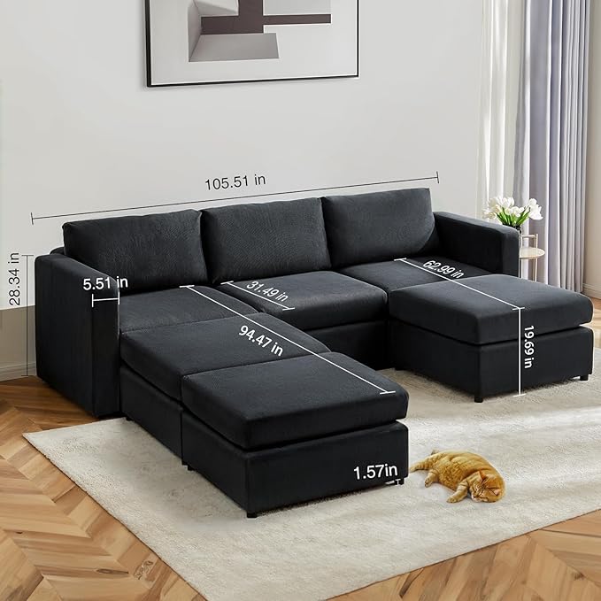 Sweetcrispy Convertible Modular Sectional Sofa, 6 Seat 5 Back Sectional Couches for Living Room, U-Shaped Modern Fabric Modular Sofa Sleeper with Double Chaise for Home, Apartment, Dorm, Dark Grey - LeafyLoom