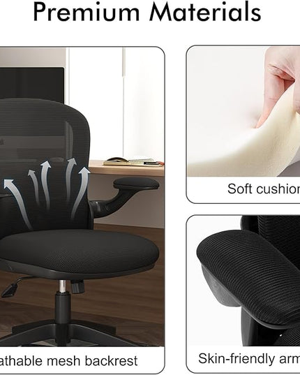 Ergonomic Home Office Desk Chairs Comfy Computer Gaming Chairs Mesh Arm Swivel Chairs of Adults for Home Office Bedroom(Black) - LeafyLoom