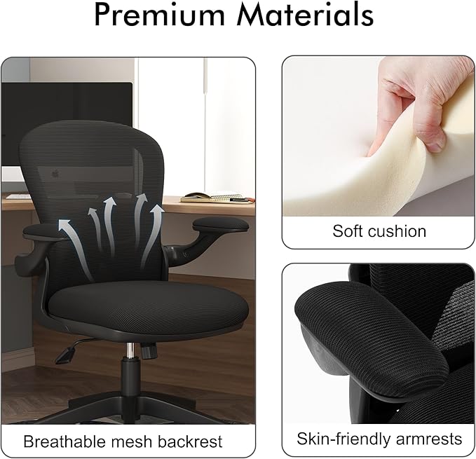 Ergonomic Home Office Desk Chairs Comfy Computer Gaming Chairs Mesh Arm Swivel Chairs of Adults for Home Office Bedroom(Black) - LeafyLoom