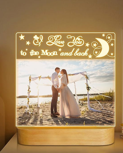 Attivolife Light up Picture Frame, Love You to the Moon and Back Night Light, Warm Color LED Lamp Decor, Romantic Birthday Christmas Thanksgiving Gifts for Lover Wife Husband Family 4x6 Inch - LeafyLoom