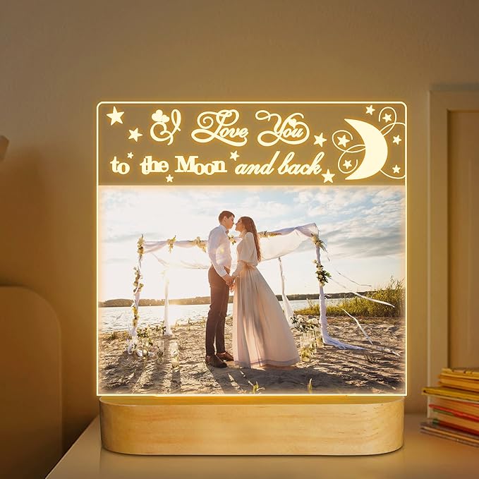 Attivolife Light up Picture Frame, Love You to the Moon and Back Night Light, Warm Color LED Lamp Decor, Romantic Birthday Christmas Thanksgiving Gifts for Lover Wife Husband Family 4x6 Inch - LeafyLoom