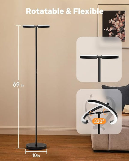 Upgraded RGBCW Floor Lamp, Bright Color Changing RGB Standing Lamp, Modern Stepless Dimmable LED Tall Lamp with Remote Control, 20W 3000-6000K Floor Lamps for Living Room, Bedroom, Office - LeafyLoom