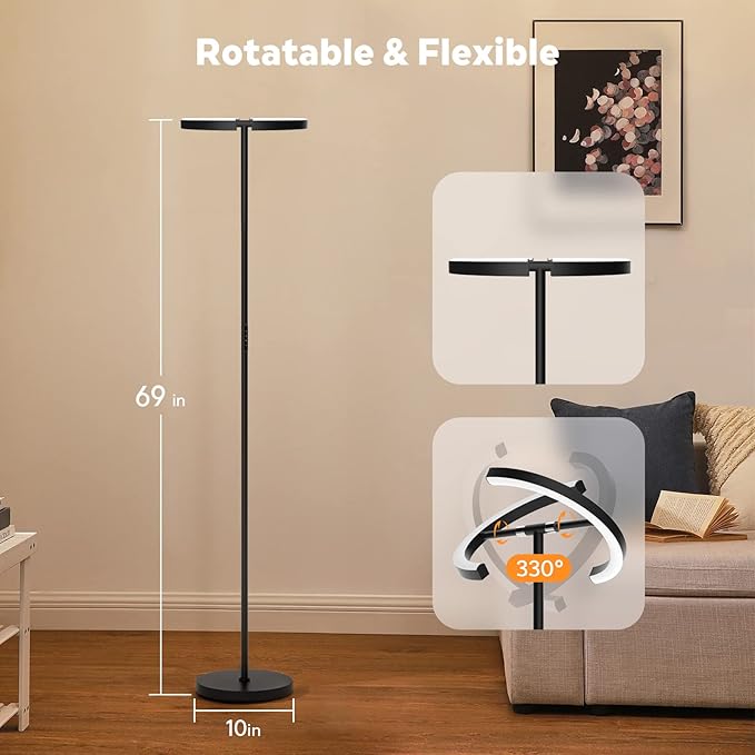 Upgraded RGBCW Floor Lamp, Bright Color Changing RGB Standing Lamp, Modern Stepless Dimmable LED Tall Lamp with Remote Control, 20W 3000-6000K Floor Lamps for Living Room, Bedroom, Office - LeafyLoom