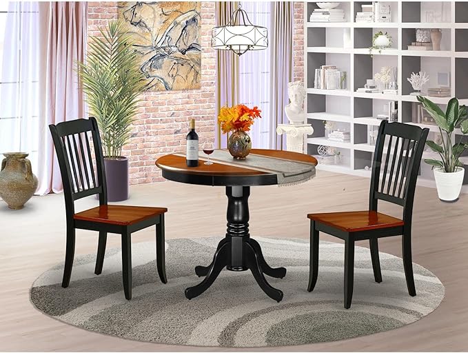 East West Furniture ANDA3-BCH-W Antique 3 Piece Set for Small Spaces Contains a Round Table with Pedestal and 2 Kitchen Dining Chairs, 36x36 Inch - LeafyLoom