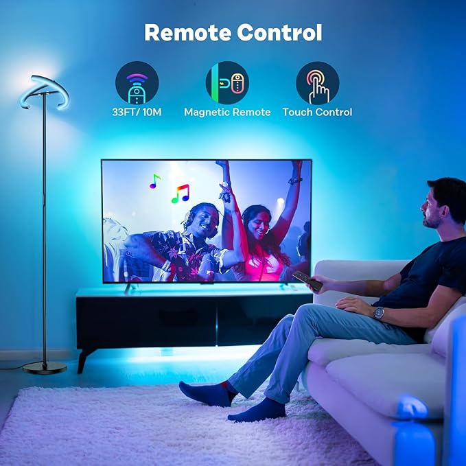 Upgraded RGBCW Floor Lamp, Bright Color Changing RGB Standing Lamp, Modern Stepless Dimmable LED Tall Lamp with Remote Control, 20W 3000-6000K Floor Lamps for Living Room, Bedroom, Office - LeafyLoom